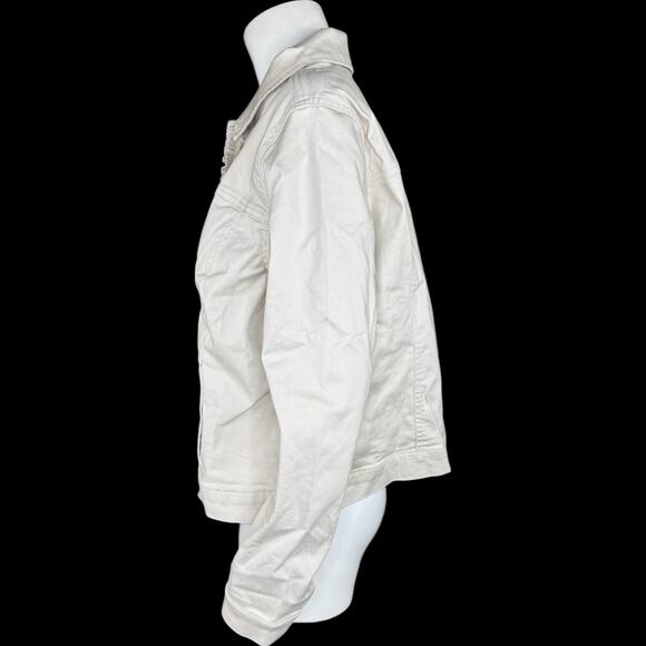 Belle by Kim Gravel Stretch Denim Femme Flutter Ruffle Jacket Sand Bar Medium - Picture 5 of 13